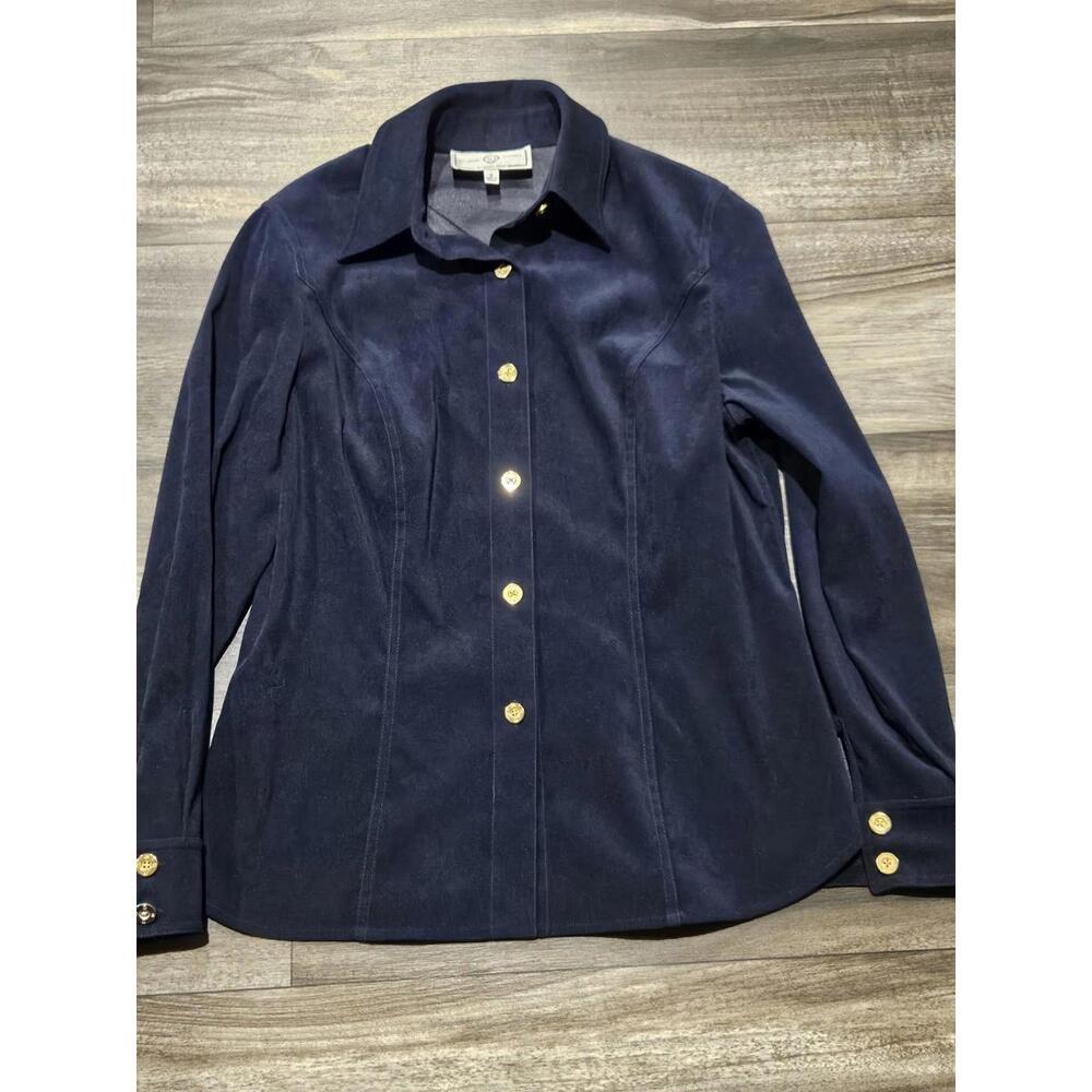 St John Sport Marie Navy Blue Jacket Blazer Gold Button Front Small